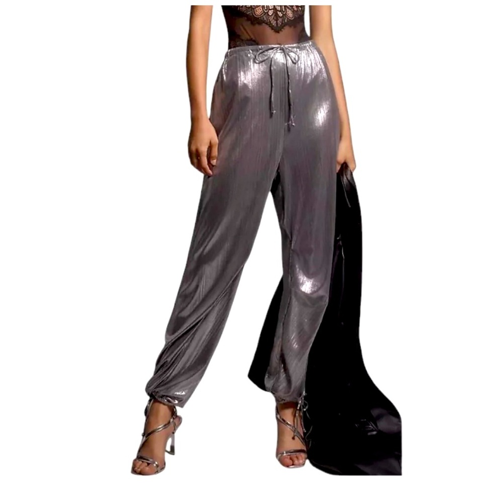 Anthropologie Metallic Jogger Parachute Pants Liquid Shine High Rise Tie Waist